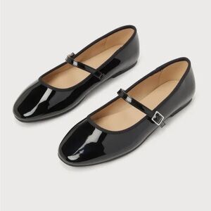 Black Patent Buckle Ballet Flats, Size 10